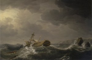 Nave naufragata su una costa rocciosa da Charles Brooking