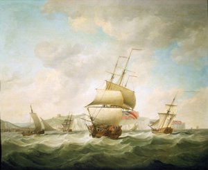 Nave mercantile e yacht reale battuti dal vento, al largo della costa di Dover (Inghilterra), intorno al 1750, di Charles Brooking (1723-1759) da Charles Brooking