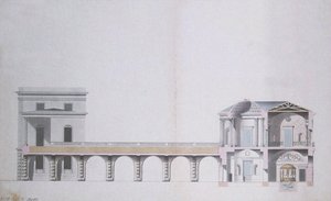 Sezione trasversale del Padiglione di Agata e Giardino Pensile a Tsarskoye Selo, c.1780