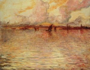 Marina con vista lontana di Venezia