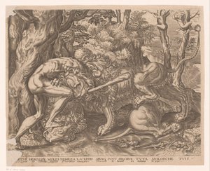 Ercole tiene il leone di Nemea in una stretta mortale da Charles David