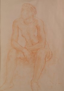 Nudo seduto (gesso rosso su carta)