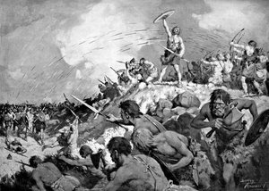 Battaglia di Mons Badonicus, c500 d.C., c1920 da Charles Dudley Tennant