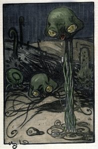 Un abitante del pianeta Marte. Illustrazione di M. Dudouyt per il romanzo di Herbert George Wells "La guerra dei mondi" da Charles Dudouyt
