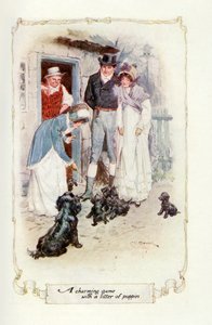 Un gioco affascinante con una cucciolata di cuccioli (illustrazione)