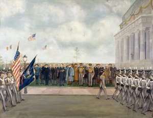 Il maresciallo Joffre in missione a Washington ispeziona gli studenti di West Point, primavera 1917, di Charles Edmund Brock (1870-1938), Prima Guerra Mondiale, Stati Uniti, XX secolo da Charles Edmund Brock