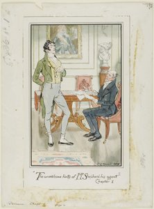 "Le sgradite allusioni di Mr. Shepherd, il suo agente", capitolo I", frontespizio di Persuasione di Jane Austen. da Charles Edmund Brock