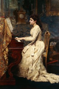 Una giovane ragazza che suona il pianoforte