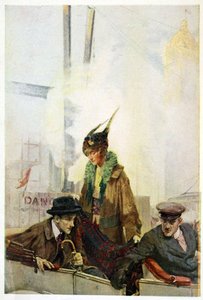 Il ritorno a casa di Bibbs, da The Turmoil, pub. 1915 (litografia a colori) da Charles Edward Chambers