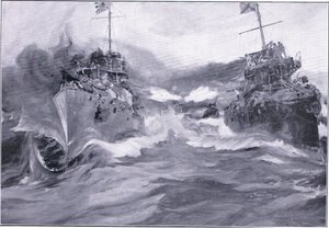 Un combattimento tra cacciatorpediniere, illustrazione da Cassells History of the Russo-Japanese War Vol 1, c.1900