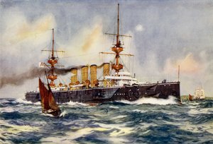 HMS Powerful che naviga nel Canale al suo ritorno dal Sudafrica