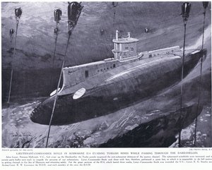 Il Tenente Comandante Boyle premiato con la VC per aver evitato le mine turche nel suo sottomarino mentre attraversava i Dardanelli, 1915 da Charles Edward Dixon