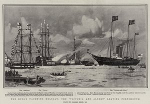 La vacanza in yacht del re, la Victoria e Albert che lascia Portsmouth da Charles Edward Dixon