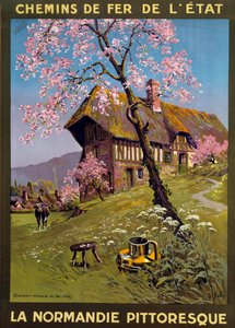 Poster di Charles Edward Halle per le Ferrovie dello Stato - Normandia pittoresca: cottage del XVII secolo nella campagna normanna da Charles Edward Halle