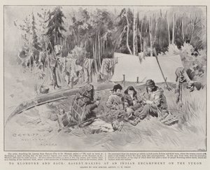 Verso Klondyke e ritorno, fabbricazione di cesti in un accampamento indiano sullo Yukon da Charles Edwin Fripp
