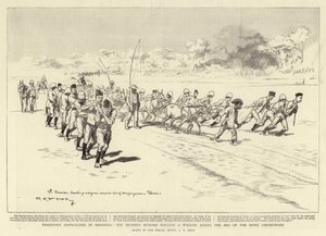 Difficoltà di trasporto in Rhodesia, i Settimi Ussari che trascinano un carro attraverso il letto del fiume Umzingwane da Charles Edwin Fripp
