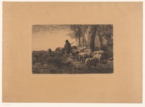Pastore con gruppo di maiali da Charles Emile Jacque (attributed to)