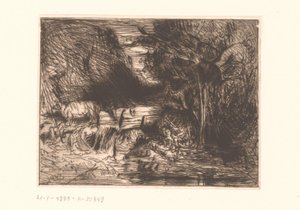 Paesaggio con mucca e corso d