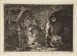 Interno di un cottage da Charles Emile Jacque