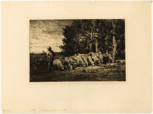 Gregge di pecore al margine di un bosco da Charles Emile Jacque