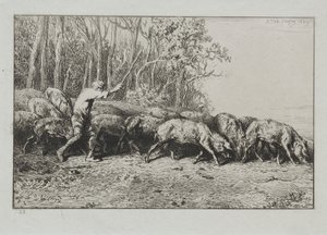 Branco di Maiali che Escono da una Foresta da Charles Emile Jacque