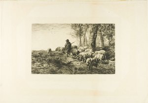 Branco di maiali con porcaro da Charles Emile Jacque