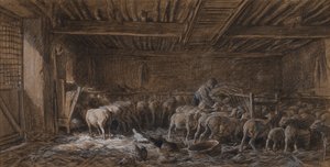 Interno di un fienile (La Bergerie) da Charles Emile Jacque