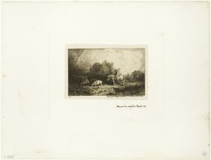 Paesaggio con uomo a cavallo, maiali e mucca da Charles Emile Jacque