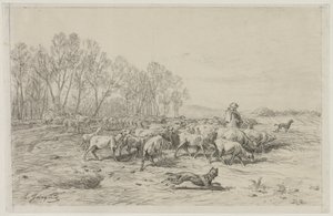 Paesaggio con gregge di pecore, 1800 da Charles Emile Jacque