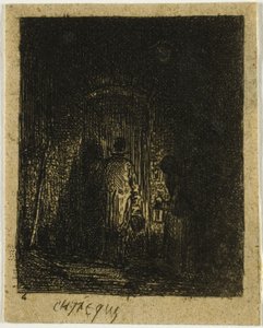 Uomo e donna con lanterne da Charles Emile Jacque