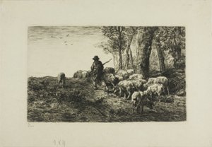 Uomo con Gregge di Maiali da Charles Emile Jacque