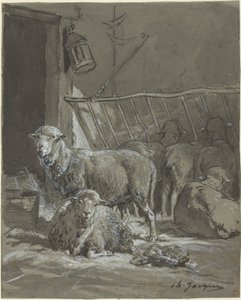 Pecore in una mangiatoia da Charles Emile Jacque