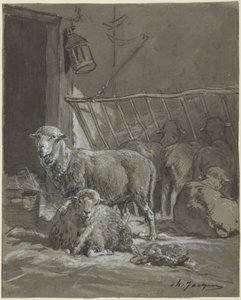 Pecore in una mangiatoia da Charles Emile Jacque