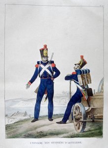 Uniforme degli artiglieri, Francia, 1823 da Charles Etienne Pierre Motte