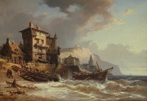 Traino delle barche a riva sulla costa della Bretagna