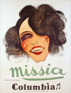 Poster della Columbia Records che pubblicizza la cantante francese, Missia, c.1935