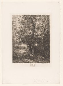 Bosco con pastori di capre a riposo