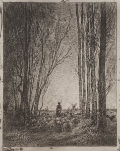 Raccolta del gregge, impressione originale 1862, stampata nel 1921 da Charles Francois Daubigny