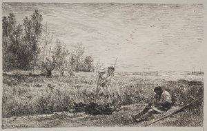 Fienagione, impressione originale 1862, stampata nel 1921 da Charles Francois Daubigny