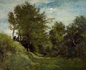 Paesaggio con Figure sedute su una Riva, fine 1870