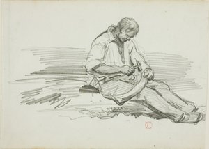 Uomo che ripara una falce da Charles Francois Daubigny
