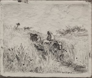 Sentiero attraverso il campo di grano, impressione originale 1862, stampato nel 1921 da Charles Francois Daubigny