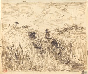 Sentiero attraverso un campo di grano (Sentier dans les blés) da Charles Francois Daubigny