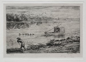 Il Viaggio in Barca: Il Mozzo che Tira la Fune o Tirare con la Fune da Charles Francois Daubigny