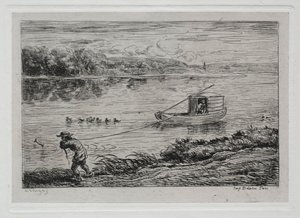 Il viaggio in barca: mozzo che tira la fune da Charles Francois Daubigny
