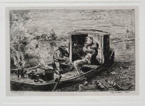 Il viaggio in barca: Abbuffata o pranzo sulla barca, 1861 da Charles Francois Daubigny