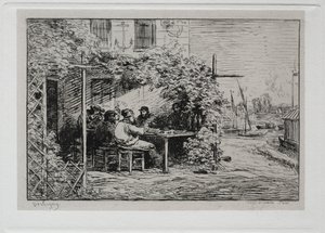 Il viaggio in barca: il pranzo prima di salire a bordo ad Asnières, 1861 da Charles Francois Daubigny