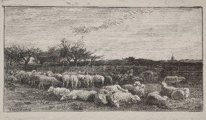 Il grande ovile, impressione originale 1862, stampato nel 1921 da Charles Francois Daubigny