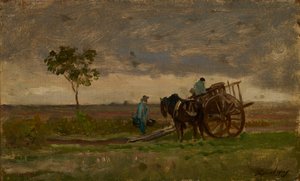 Vasto paesaggio con carro dei contadini