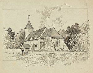 Vista esterna di una chiesa non identificata da Charles George Harper